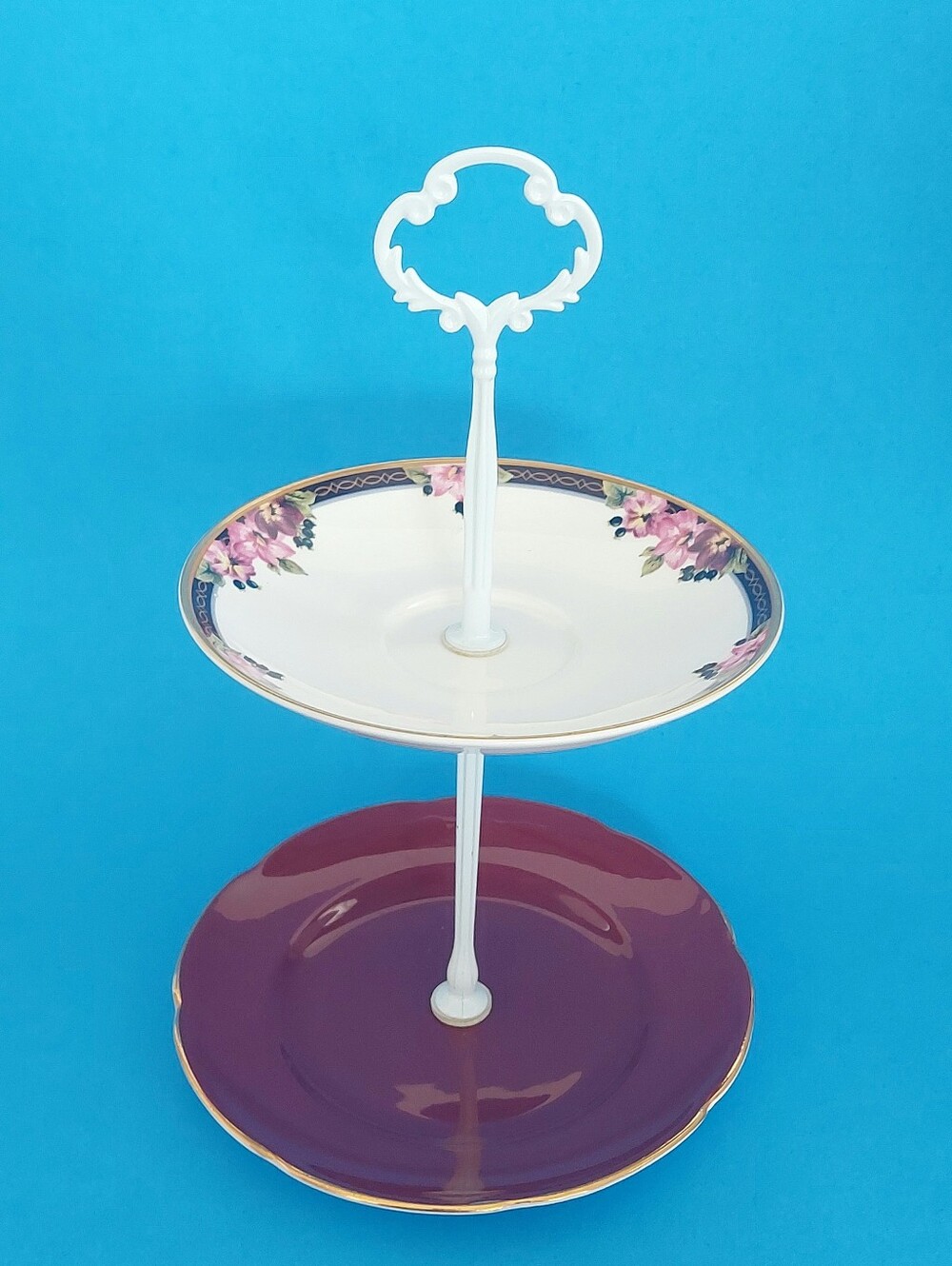 Vintage Mismatched Tiered Tray Spencer Stevenson Bone China 2-Tier